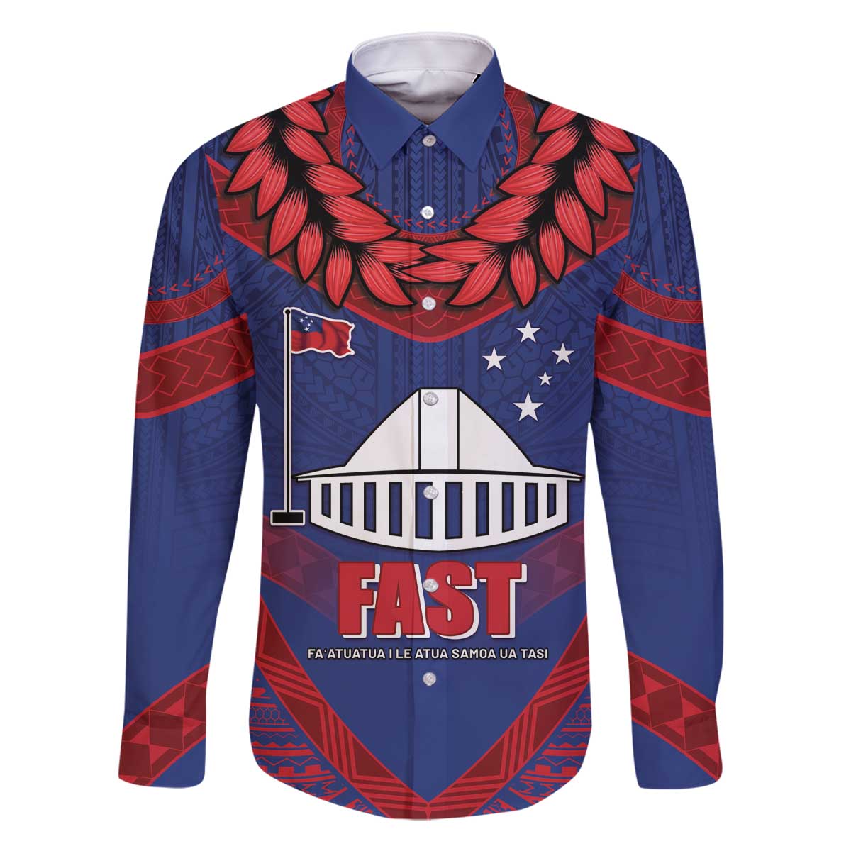 Personalised FAST Party Samoa Family Matching Off The Shoulder Long Sleeve Dress and Hawaiian Shirt Samoan Coat Of Arms Ulafala Style