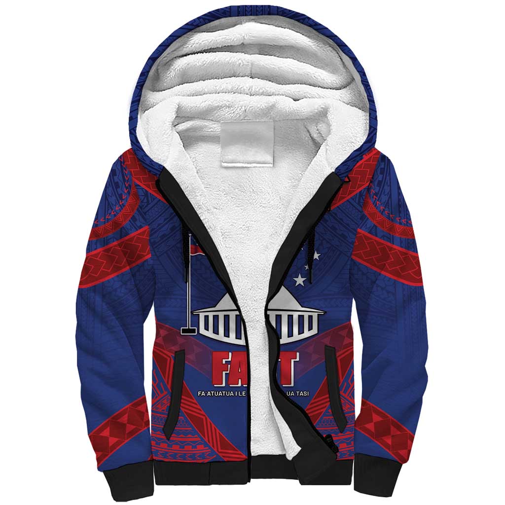 Personalised FAST Party Samoa Sherpa Hoodie Samoan Coat Of Arms Ulafala Style