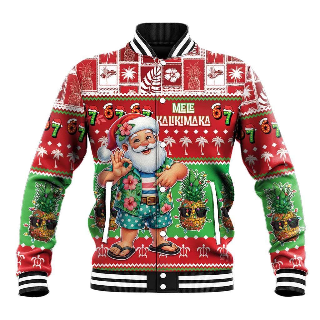 Mele Kalikimaka Hawaii Christmas Baseball Jacket Funny Santa 67 Gen Alpha Slang - Polynesian Pride