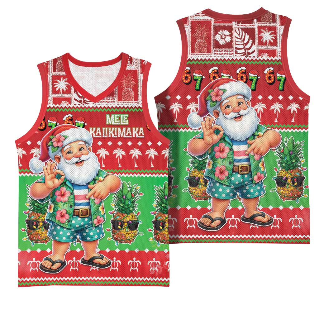 Mele Kalikimaka Hawaii Christmas Basketball Jersey Funny Santa 67 Gen Alpha Slang - Polynesian Pride