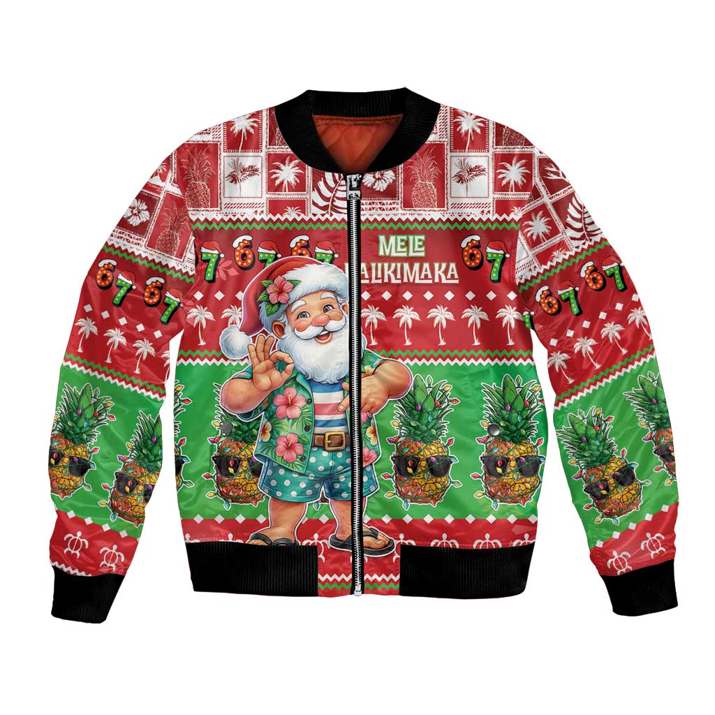 Mele Kalikimaka Hawaii Christmas Bomber Jacket Funny Santa 67 Gen Alpha Slang LT05 Unisex Red - Polynesian Pride