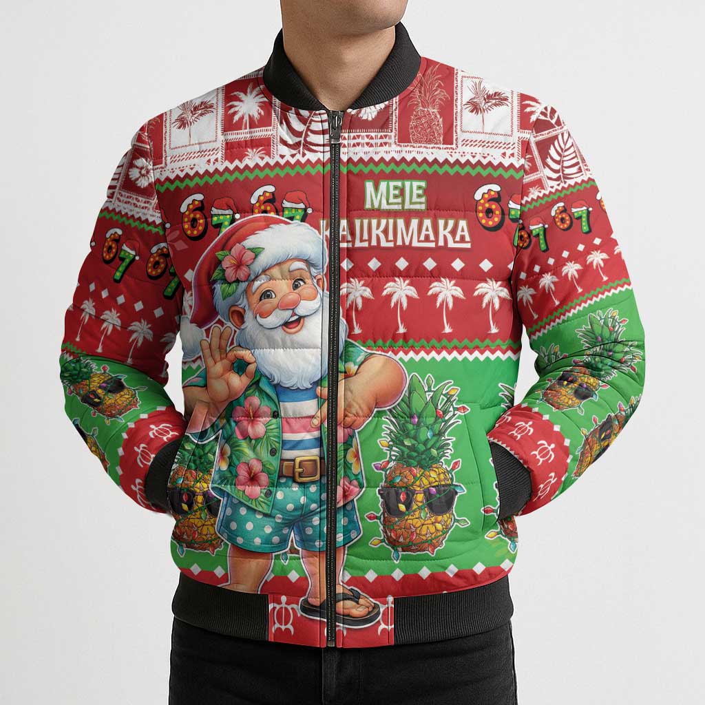 Mele Kalikimaka Hawaii Christmas Bomber Puffer Jacket Funny Santa 67 Gen Alpha Slang - Polynesian Pride