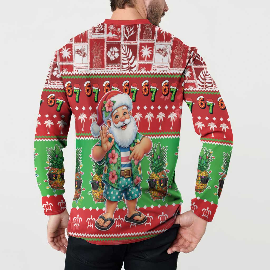 Mele Kalikimaka Hawaii Christmas Button Sweatshirt Funny Santa 67 Gen Alpha Slang - Polynesian Pride