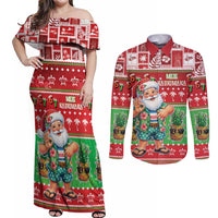 Mele Kalikimaka Hawaii Christmas Couples Matching Off Shoulder Maxi Dress and Long Sleeve Button Shirt Funny Santa 67 Gen Alpha Slang - Polynesian Pride