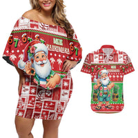 Mele Kalikimaka Hawaii Christmas Couples Matching Off Shoulder Short Dress and Hawaiian Shirt Funny Santa 67 Gen Alpha Slang - Polynesian Pride