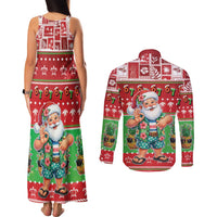 Mele Kalikimaka Hawaii Christmas Couples Matching Tank Maxi Dress and Long Sleeve Button Shirt Funny Santa 67 Gen Alpha Slang - Polynesian Pride