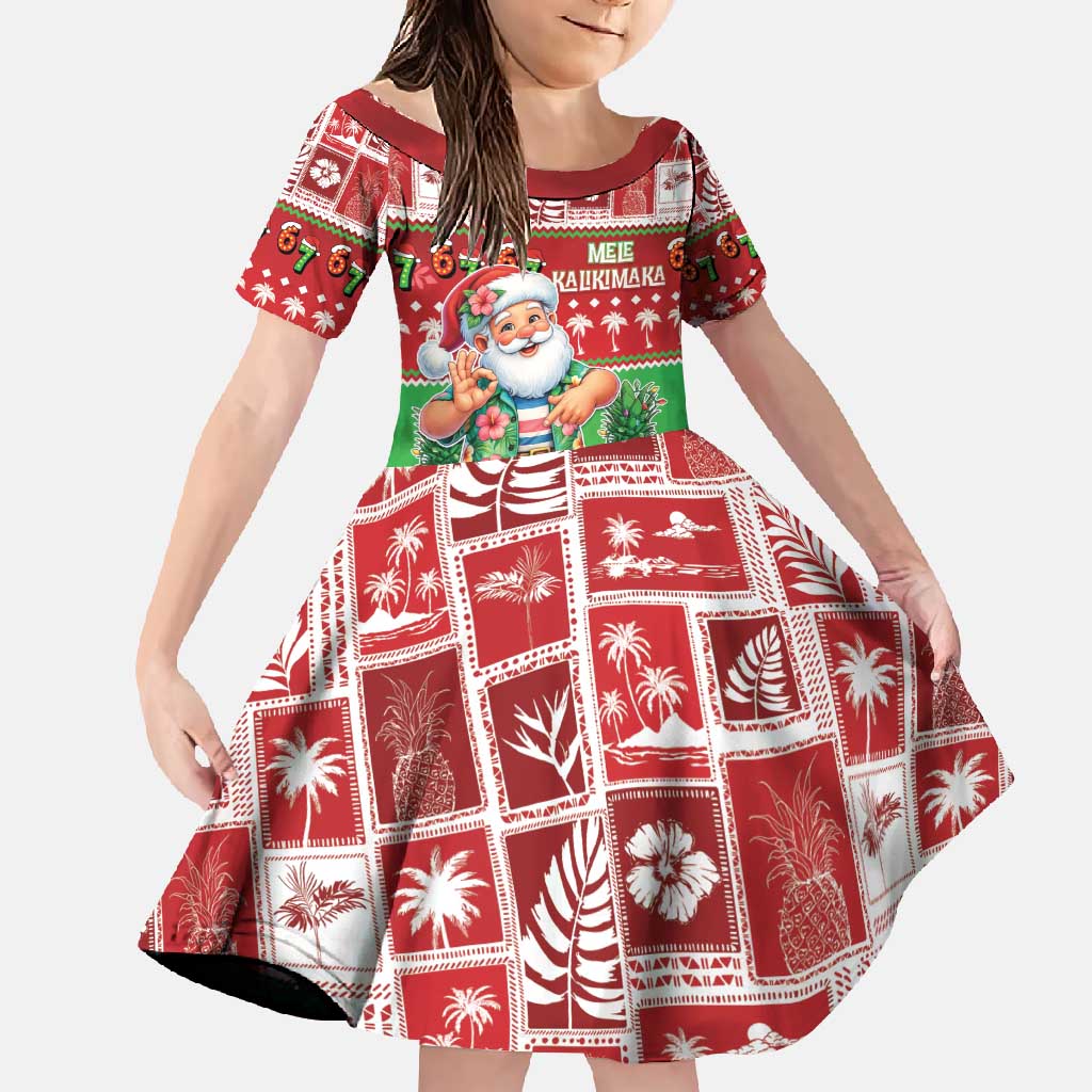 Mele Kalikimaka Hawaii Christmas Family Matching Long Sleeve Bodycon Dress and Hawaiian Shirt Funny Santa 67 Gen Alpha Slang - Polynesian Pride