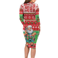 Mele Kalikimaka Hawaii Christmas Family Matching Long Sleeve Bodycon Dress and Hawaiian Shirt Funny Santa 67 Gen Alpha Slang - Polynesian Pride