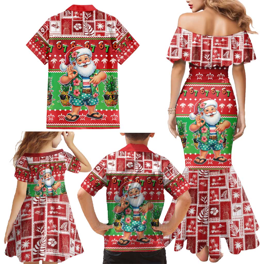 Mele Kalikimaka Hawaii Christmas Family Matching Mermaid Dress and Hawaiian Shirt Funny Santa 67 Gen Alpha Slang - Polynesian Pride