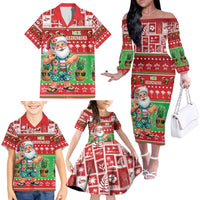 Mele Kalikimaka Hawaii Christmas Family Matching Off The Shoulder Long Sleeve Dress and Hawaiian Shirt Funny Santa 67 Gen Alpha Slang - Polynesian Pride