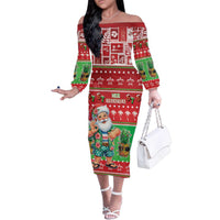 Mele Kalikimaka Hawaii Christmas Family Matching Off The Shoulder Long Sleeve Dress and Hawaiian Shirt Funny Santa 67 Gen Alpha Slang - Polynesian Pride