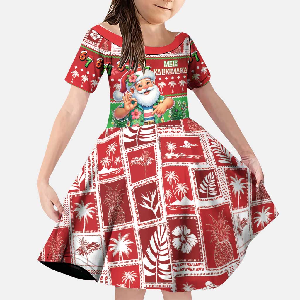 Mele Kalikimaka Hawaii Christmas Family Matching Puletasi and Hawaiian Shirt Funny Santa 67 Gen Alpha Slang LT05 Daughter's Dress Red - Polynesian Pride