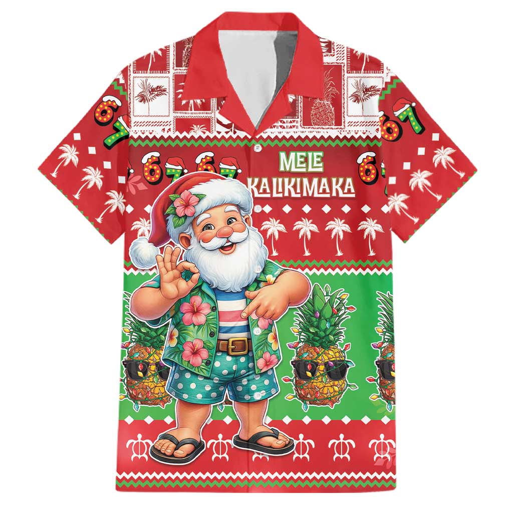 Mele Kalikimaka Hawaii Christmas Family Matching Puletasi and Hawaiian Shirt Funny Santa 67 Gen Alpha Slang LT05 Dad's Shirt - Short Sleeve Red - Polynesian Pride