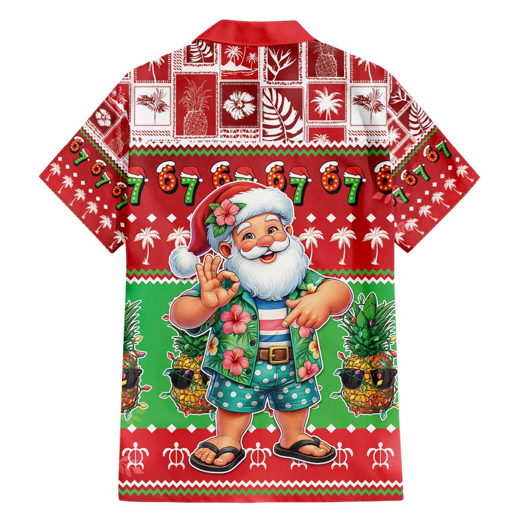 Mele Kalikimaka Hawaii Christmas Family Matching Short Sleeve Bodycon Dress and Hawaiian Shirt Funny Santa 67 Gen Alpha Slang - Polynesian Pride