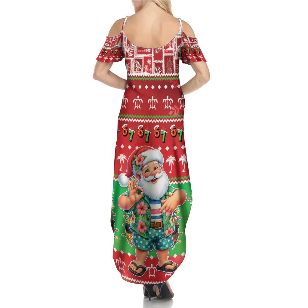 Mele Kalikimaka Hawaii Christmas Family Matching Summer Maxi Dress and Hawaiian Shirt Funny Santa 67 Gen Alpha Slang - Polynesian Pride