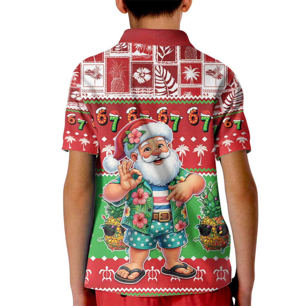 Mele Kalikimaka Hawaii Christmas Kid Polo Shirt Funny Santa 67 Gen Alpha Slang - Polynesian Pride