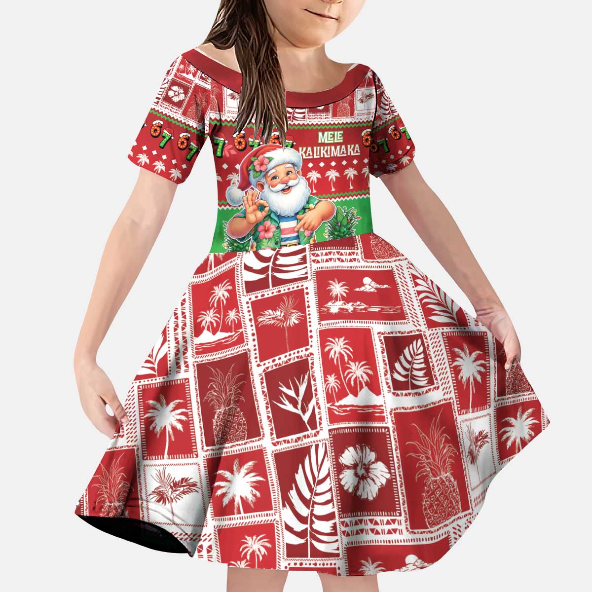 Mele Kalikimaka Hawaii Christmas Kid Short Sleeve Dress Funny Santa 67 Gen Alpha Slang - Polynesian Pride