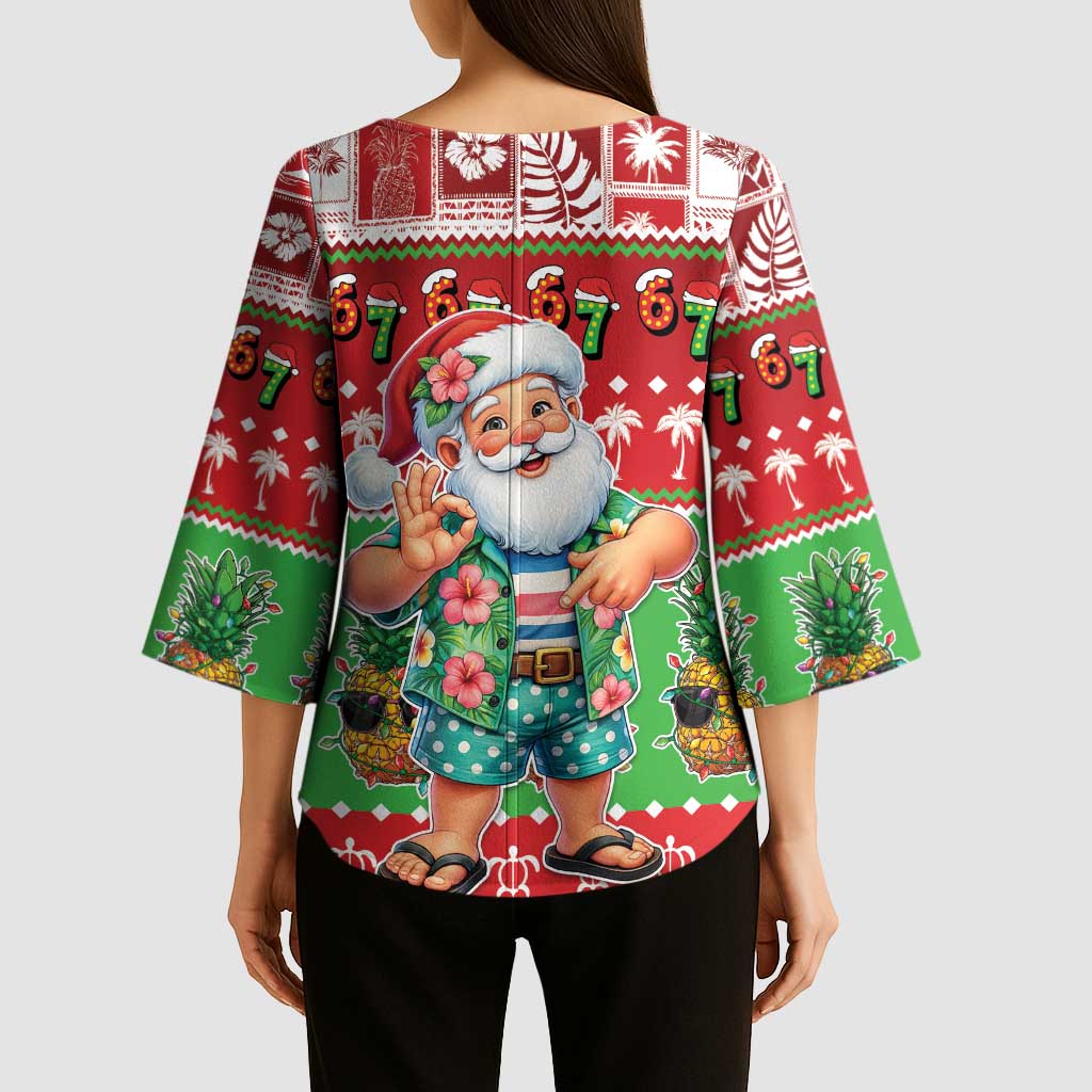Mele Kalikimaka Hawaii Christmas Kimono Sleeve Blouse Funny Santa 67 Gen Alpha Slang - Polynesian Pride