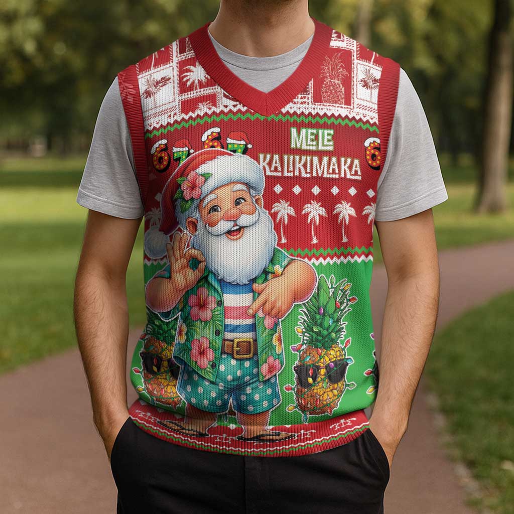Mele Kalikimaka Hawaii Christmas Knitted V-Neck Vest Funny Santa 67 Gen Alpha Slang - Polynesian Pride
