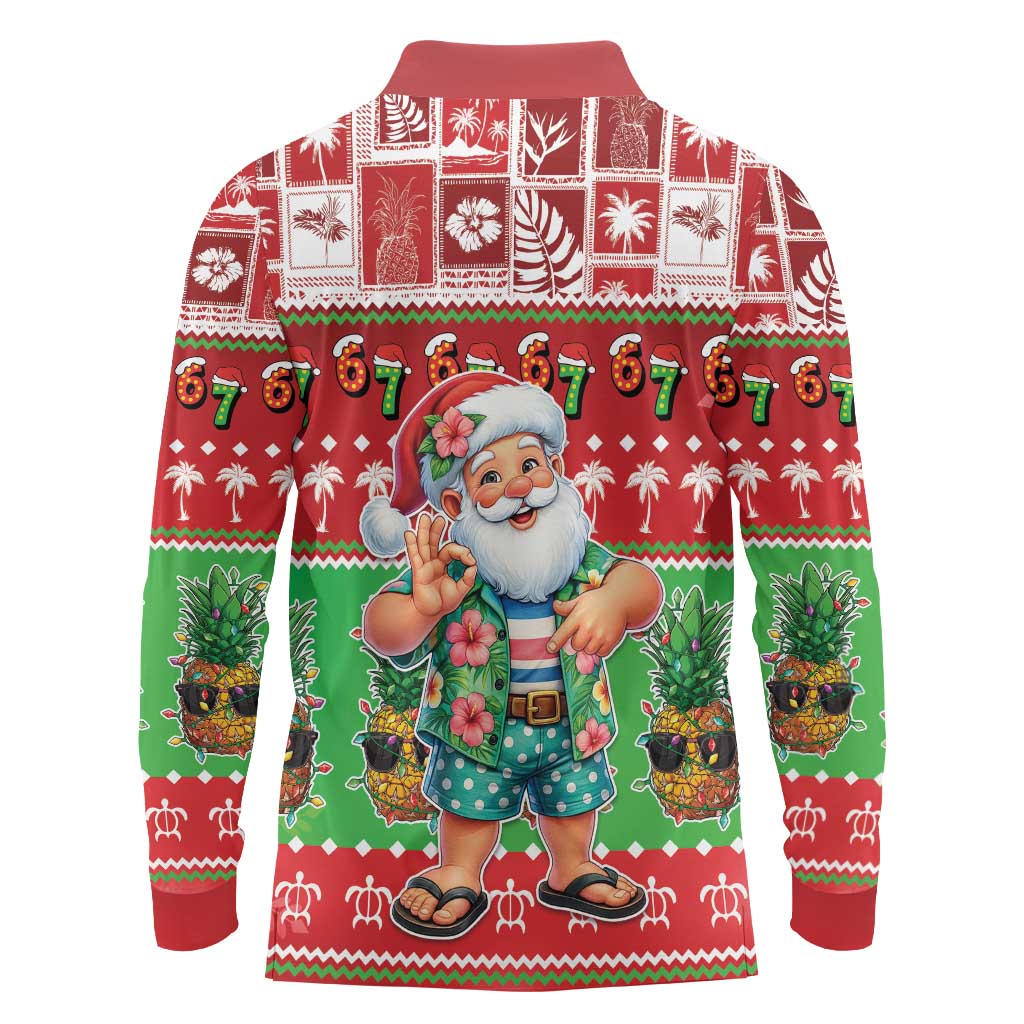 Mele Kalikimaka Hawaii Christmas Long Sleeve Polo Shirt Funny Santa 67 Gen Alpha Slang - Polynesian Pride