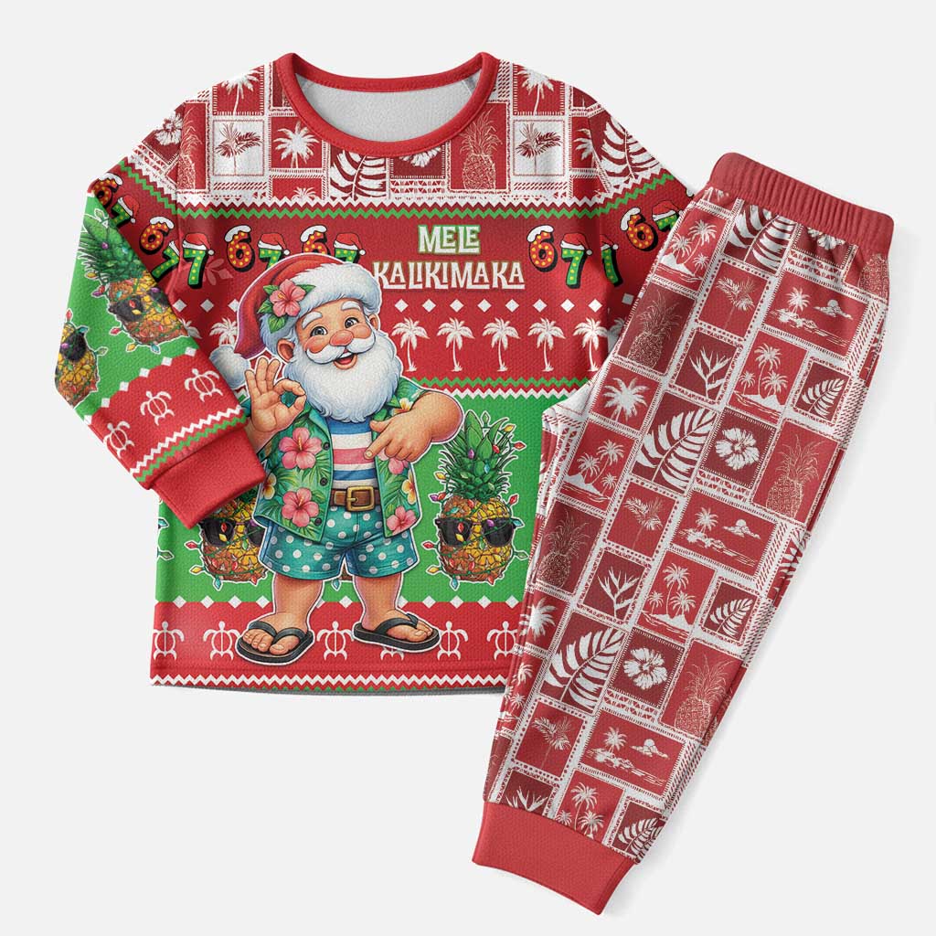 Mele Kalikimaka Hawaii Christmas Pajama Set Funny Santa 67 Gen Alpha Slang - Polynesian Pride