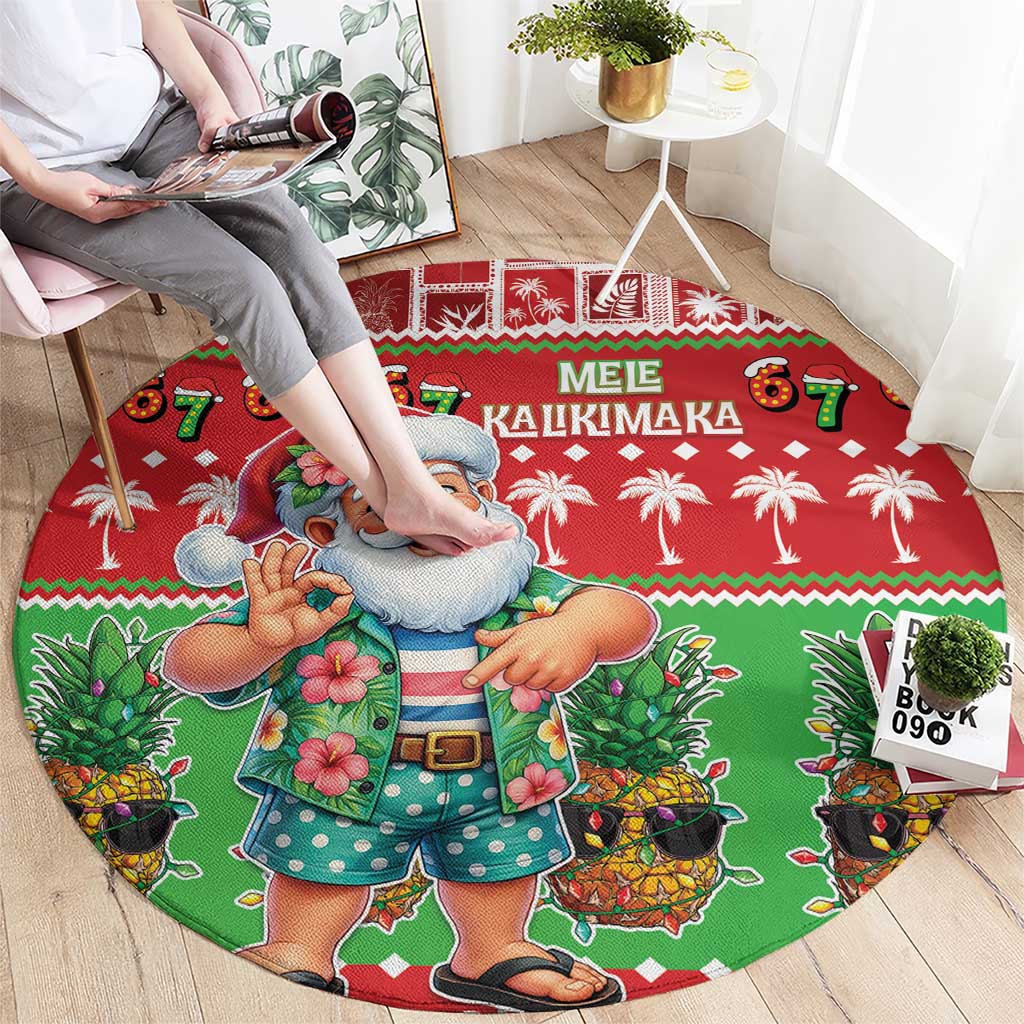 Mele Kalikimaka Hawaii Christmas Round Carpet Funny Santa 67 Gen Alpha Slang - Polynesian Pride