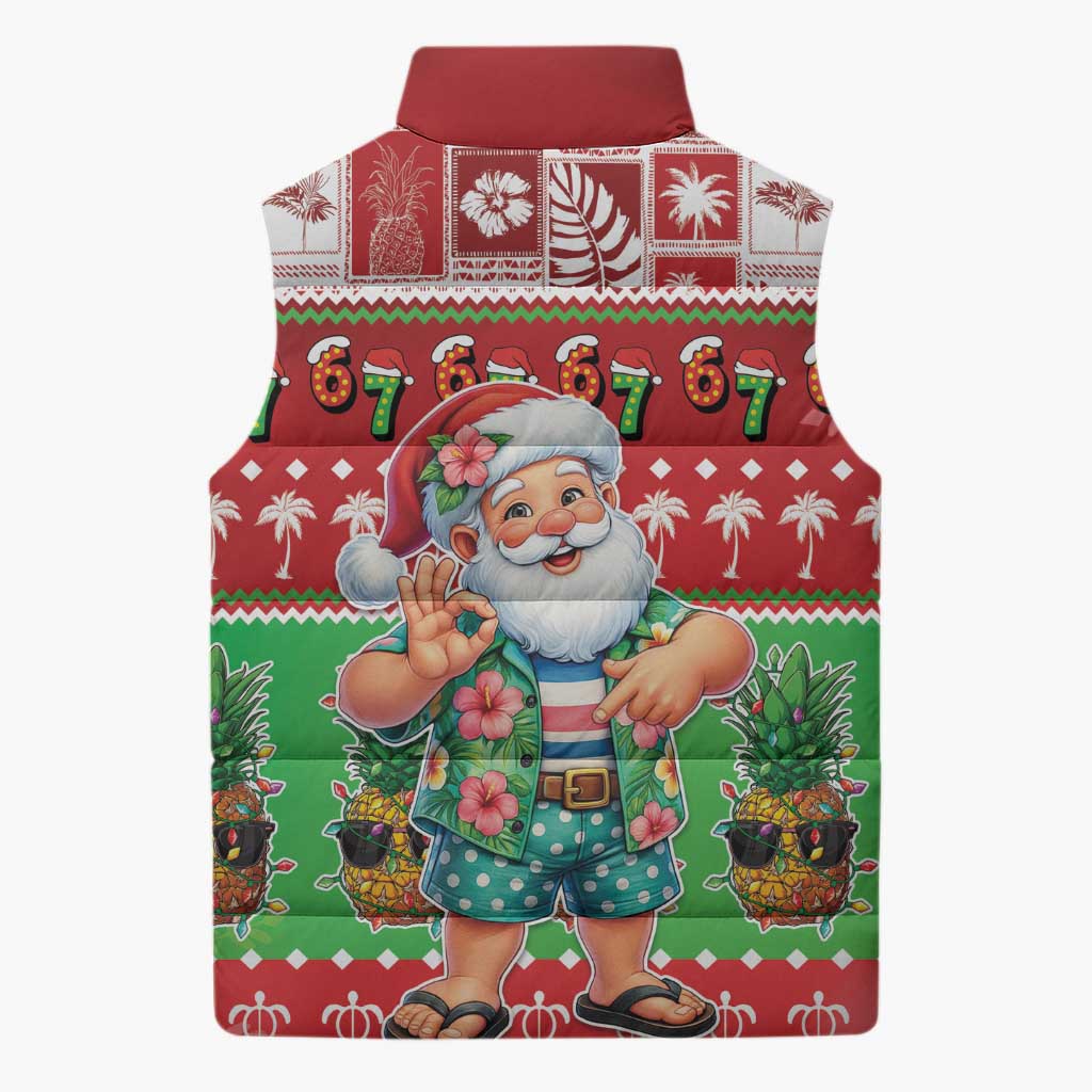 Mele Kalikimaka Hawaii Christmas Sleeveless Puffer Jacket Funny Santa 67 Gen Alpha Slang - Polynesian Pride
