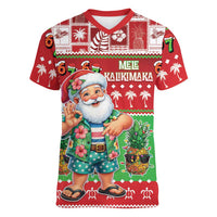 Mele Kalikimaka Hawaii Christmas Women V-Neck T-Shirt Funny Santa 67 Gen Alpha Slang LT05 Female Red - Polynesian Pride