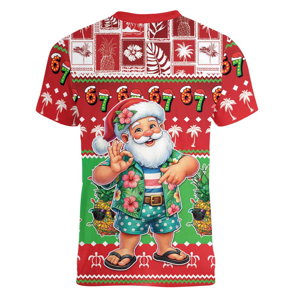 Mele Kalikimaka Hawaii Christmas Women V-Neck T-Shirt Funny Santa 67 Gen Alpha Slang LT05 - Polynesian Pride
