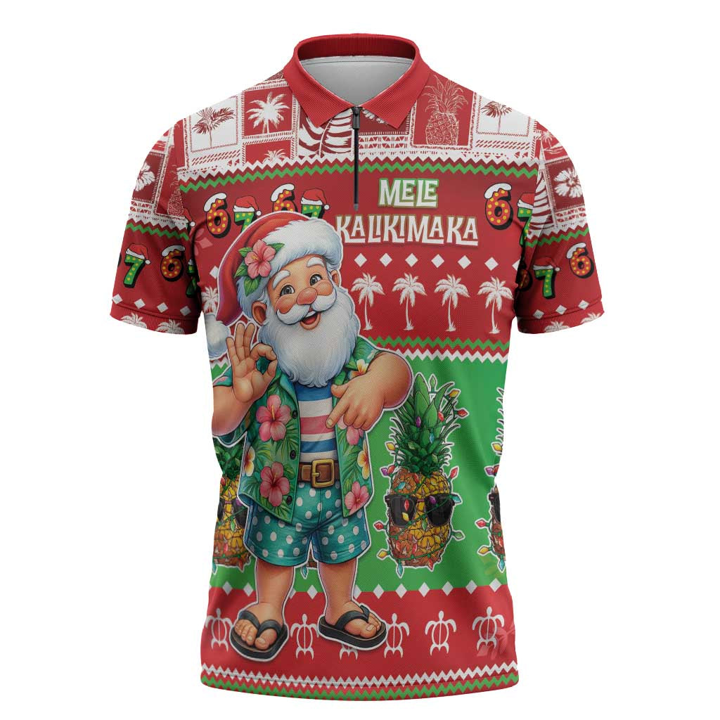 Mele Kalikimaka Hawaii Christmas Zipper Polo Shirt Funny Santa 67 Gen Alpha Slang - Polynesian Pride