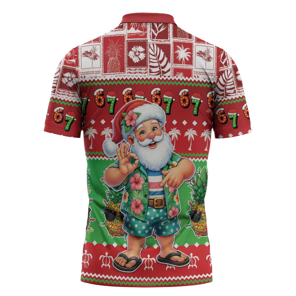 Mele Kalikimaka Hawaii Christmas Zipper Polo Shirt Funny Santa 67 Gen Alpha Slang - Polynesian Pride