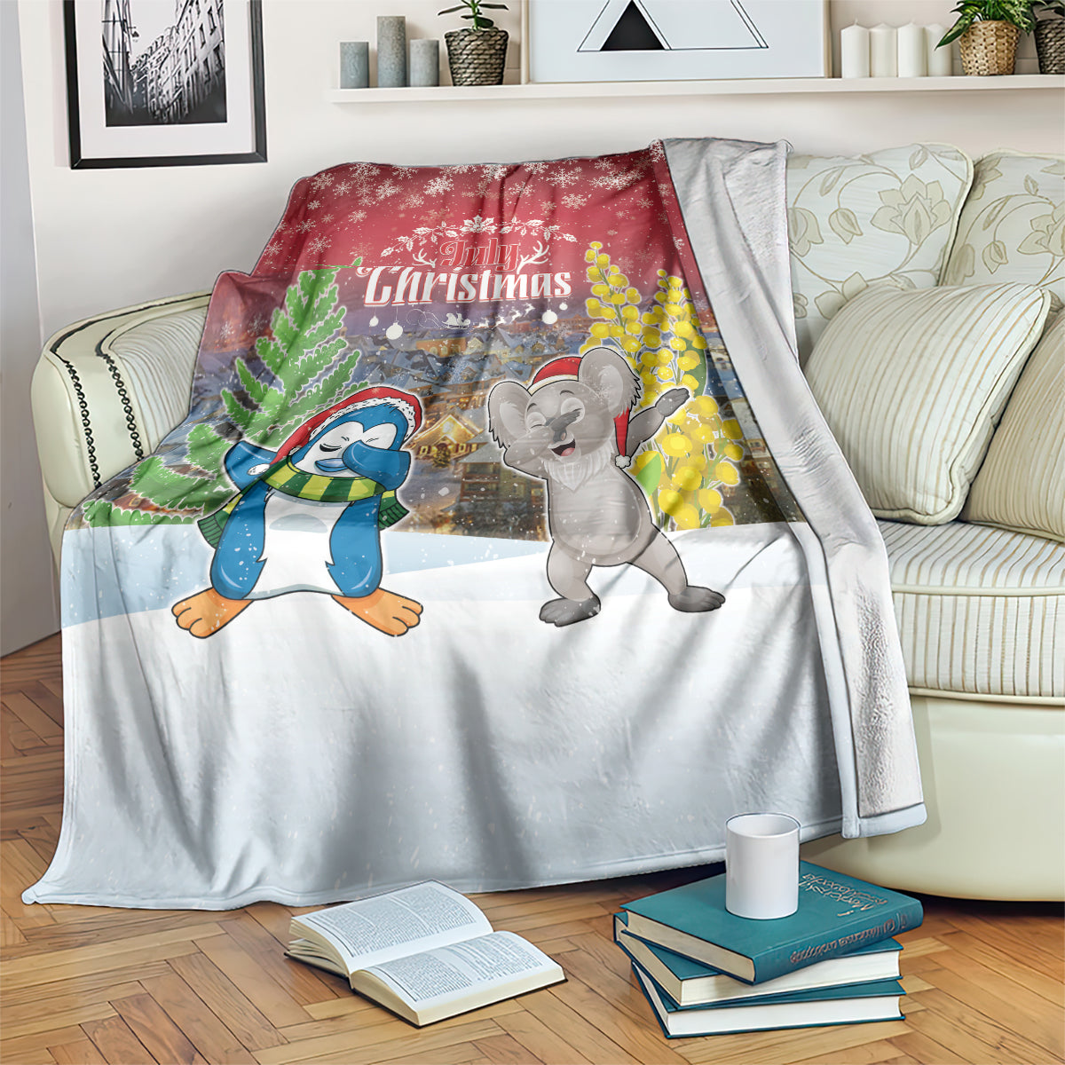 Christmas In July Blanket Funny Dabbing Dance Koala And Blue Penguins LT05 Red - Polynesian Pride
