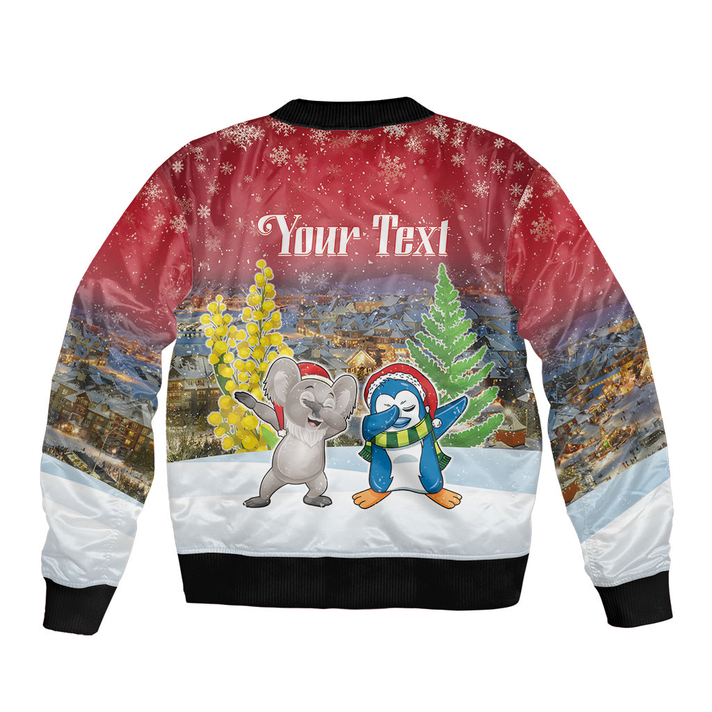 Personalised Christmas In July Bomber Jacket Funny Dabbing Dance Koala And Blue Penguins