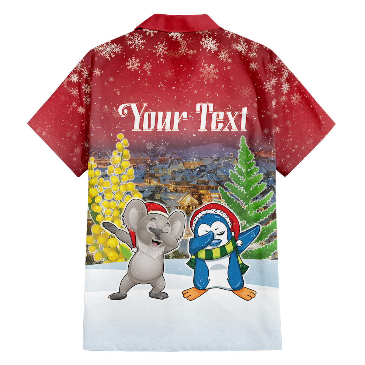 Personalised Christmas In July Family Matching Short Sleeve Bodycon Dress and Hawaiian Shirt Funny Dabbing Dance Koala And Blue Penguins