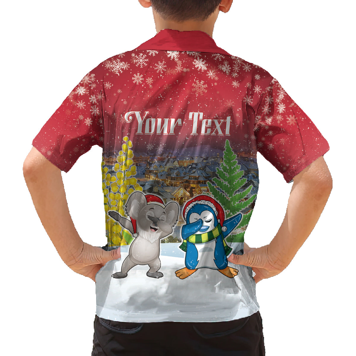 Personalised Christmas In July Family Matching Summer Maxi Dress and Hawaiian Shirt Funny Dabbing Dance Koala And Blue Penguins