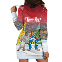 Personalised Christmas In July Hoodie Dress Funny Dabbing Dance Koala And Blue Penguins
