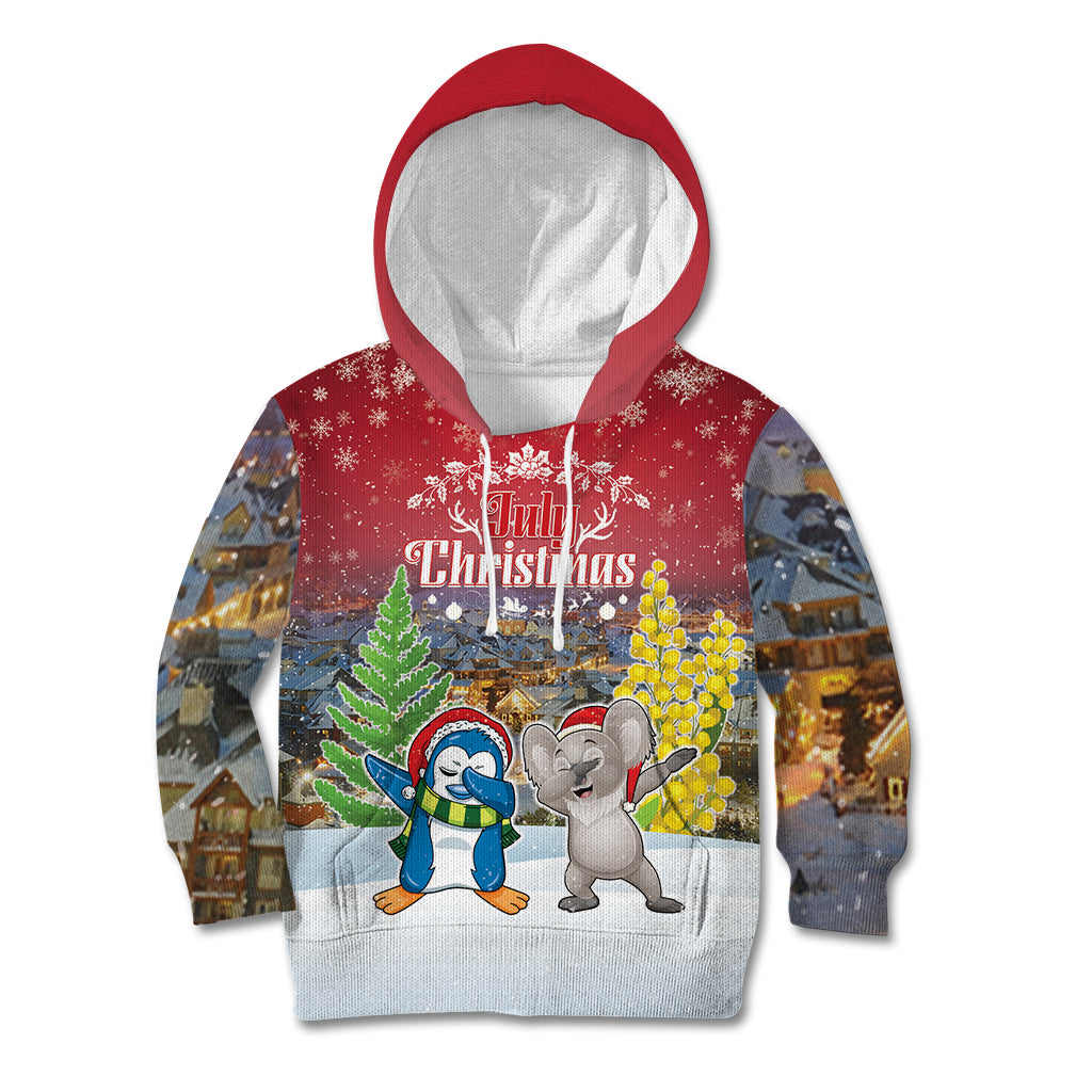 Personalised Christmas In July Kid Hoodie Funny Dabbing Dance Koala And Blue Penguins