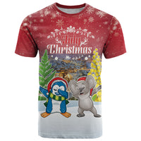 Personalised Christmas In July T Shirt Funny Dabbing Dance Koala And Blue Penguins LT05 Red - Polynesian Pride