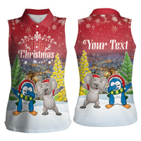 Personalised Christmas In July Women Sleeveless Polo Shirt Funny Dabbing Dance Koala And Blue Penguins LT05 - Polynesian Pride