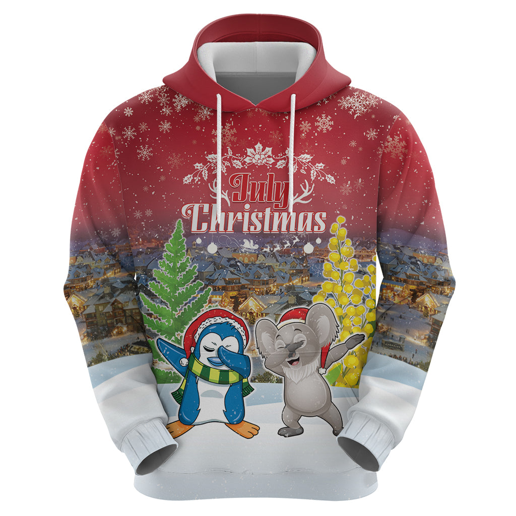 Personalised Christmas In July Zip Hoodie Funny Dabbing Dance Koala And Blue Penguins