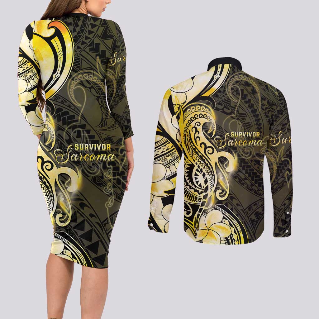 Sarcoma Awareness Couples Matching Long Sleeve Bodycon Dress and Long Sleeve Button Shirt You Are Stronger Than Sarcoma
