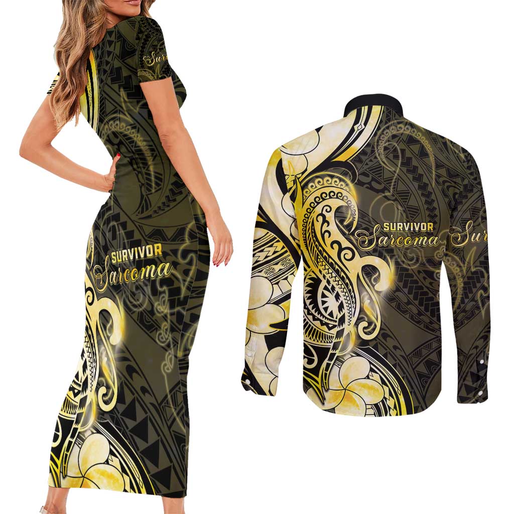 Sarcoma Awareness Couples Matching Short Sleeve Bodycon Dress and Long Sleeve Button Shirt You Are Stronger Than Sarcoma