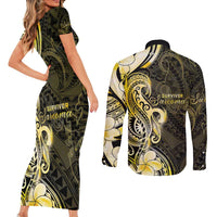 Sarcoma Awareness Couples Matching Short Sleeve Bodycon Dress and Long Sleeve Button Shirt You Are Stronger Than Sarcoma