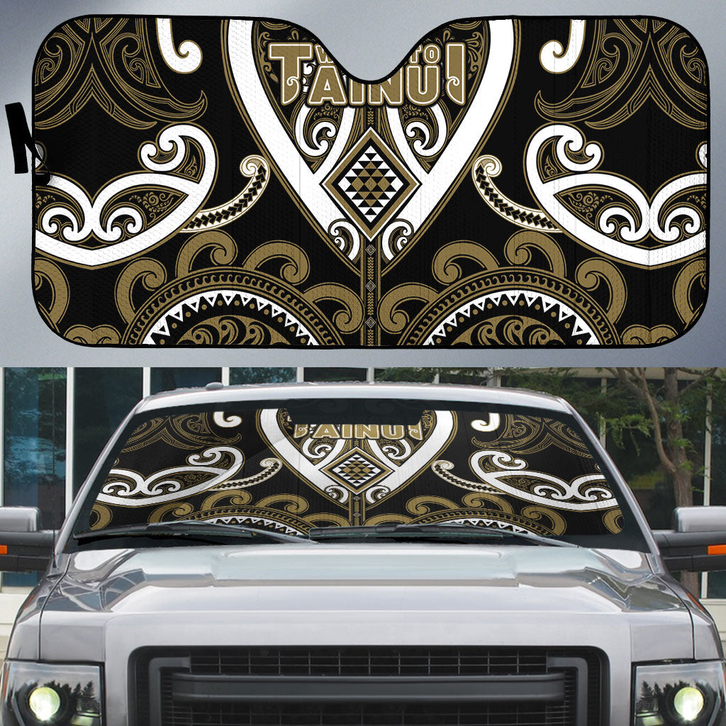 Aotearoa Waikato Tainui Auto Sun Shade Maori Tribal Pattern LT05 Dark Yellow - Polynesian Pride
