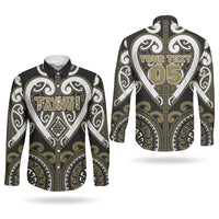 Custom Aotearoa Waikato Tainui Couples Matching Off The Shoulder Long Sleeve Dress and Long Sleeve Button Shirt Maori Tribal Pattern
