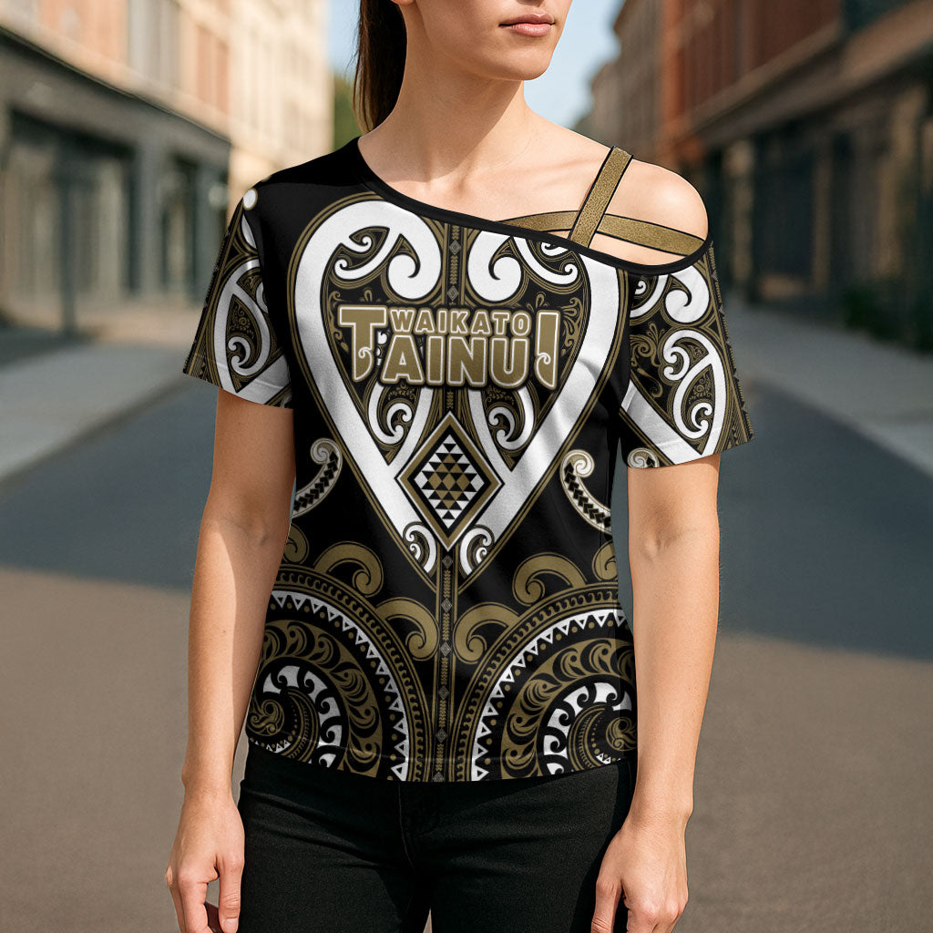 Custom Aotearoa Waikato Tainui Cross Shoulder Shirt Maori Tribal Pattern