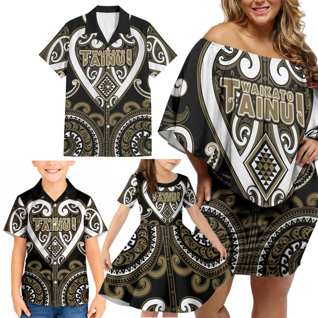 Custom Aotearoa Waikato Tainui Family Matching Off Shoulder Short Dress and Hawaiian Shirt Maori Tribal Pattern LT05 - Polynesian Pride