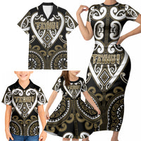 Custom Aotearoa Waikato Tainui Family Matching Short Sleeve Bodycon Dress and Hawaiian Shirt Maori Tribal Pattern
