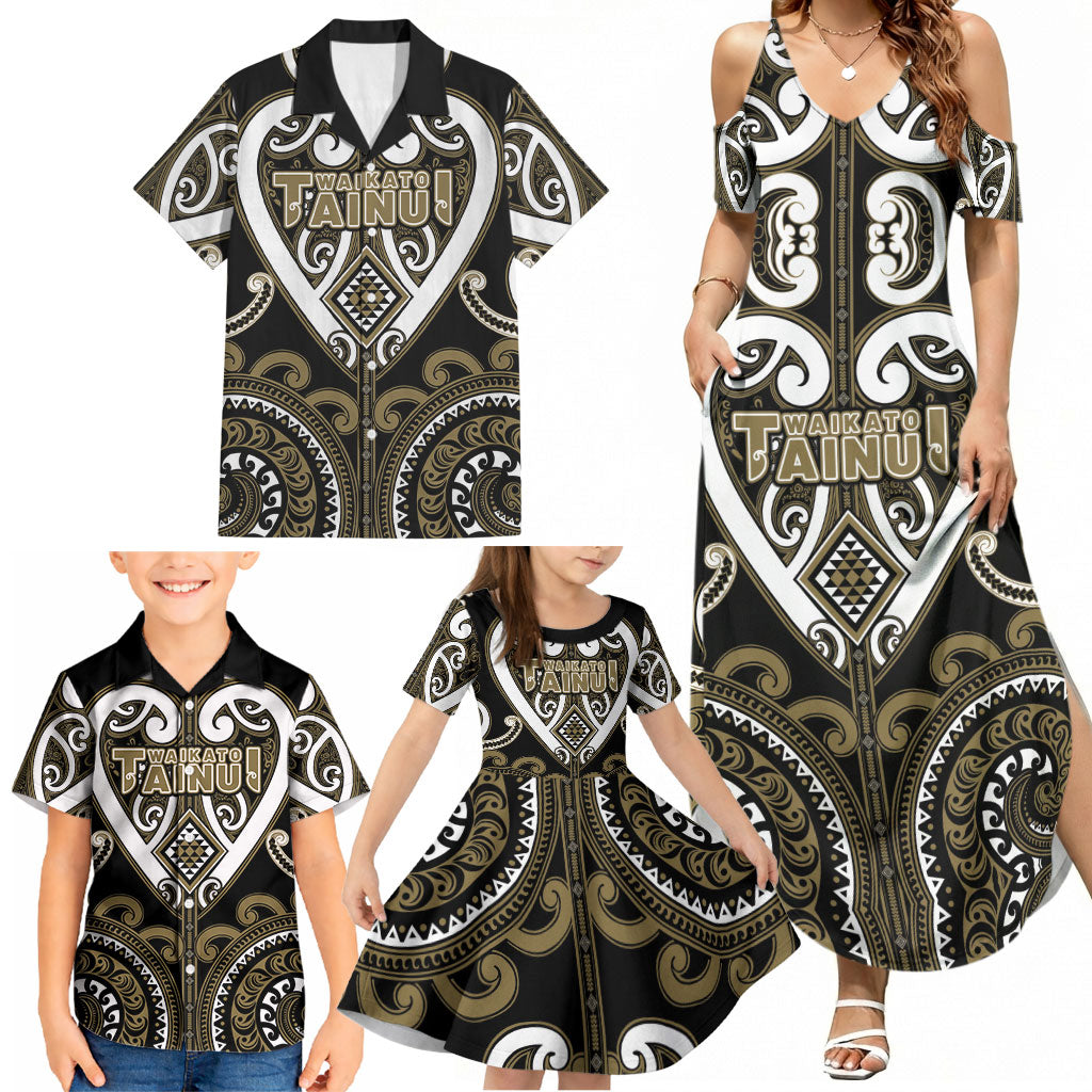 Custom Aotearoa Waikato Tainui Family Matching Summer Maxi Dress and Hawaiian Shirt Maori Tribal Pattern