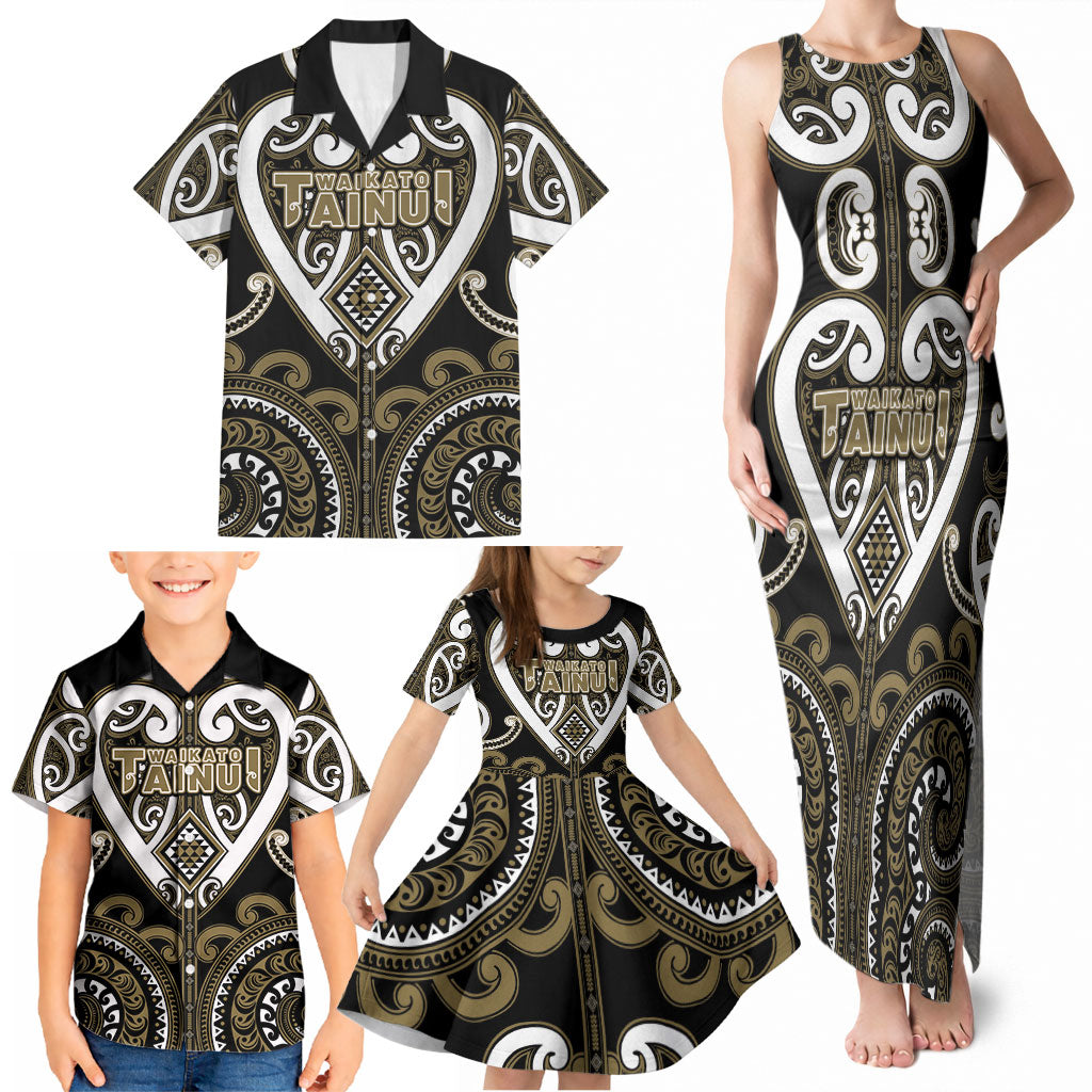 Custom Aotearoa Waikato Tainui Family Matching Tank Maxi Dress and Hawaiian Shirt Maori Tribal Pattern LT05 - Polynesian Pride